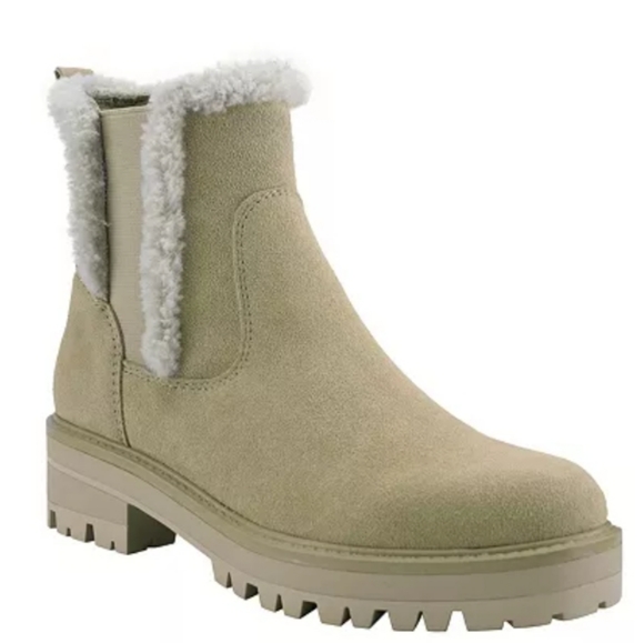 Marc Fisher Shoes - Marc Fisher Ink Lug Sole Sherpa Chelsea Booties Beige -7.5